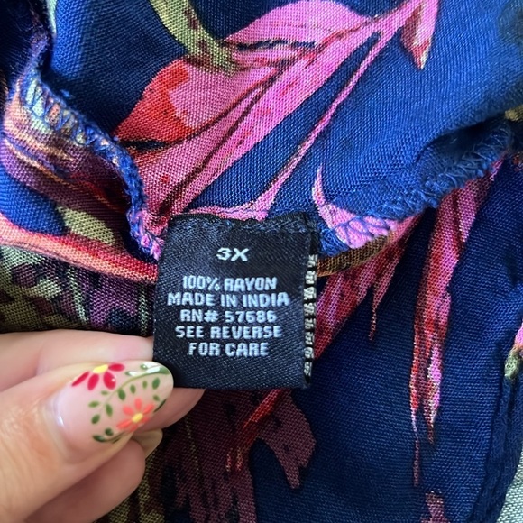 Tropical Floral Off-Shoulder Flowy Ruffle Tie-Front Resort Blouse Navy | 3X - Picture 6 of 8